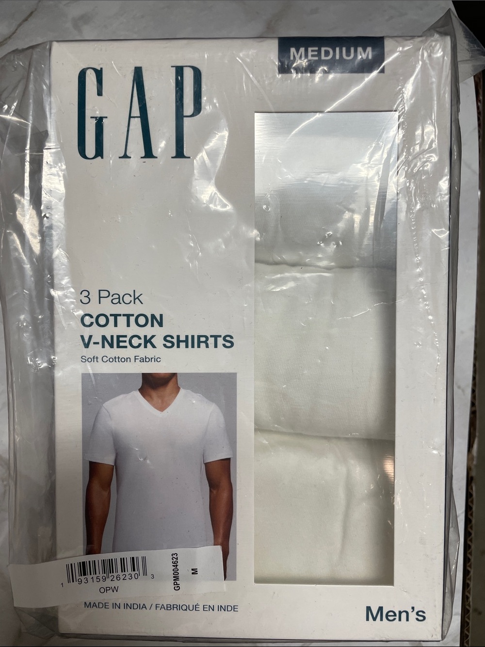 GAP Men White V-Neck Cotton T-Shirts - 3 Pack